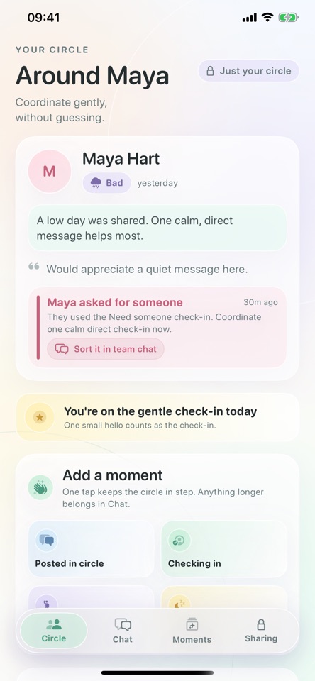 Care Circle iPhone screen showing Helper rotation