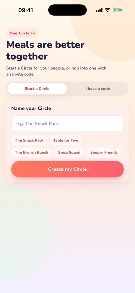 PairPlate iPhone screen showing Shared Circles
