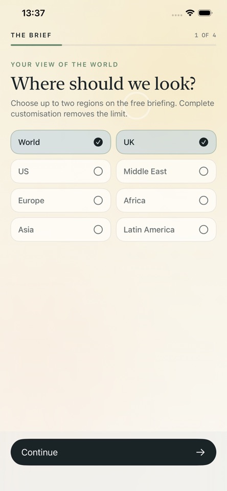 The Brief iPhone screen showing Source attribution